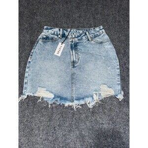Tictoc Distressed Light Wash Denim Mini Skirt NWT Size S